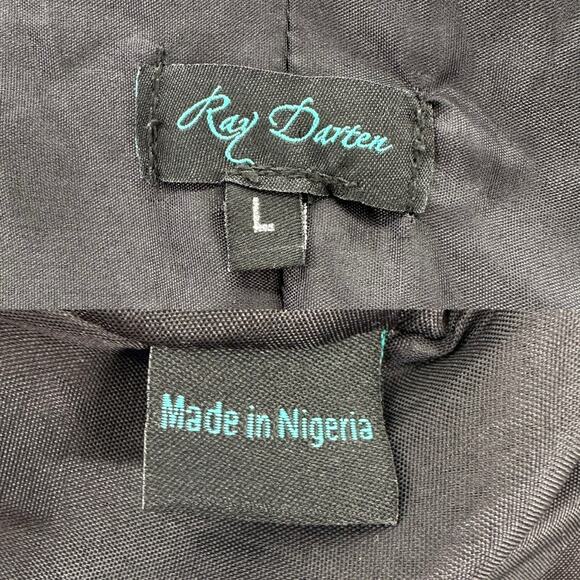 Ray Darten Omoefe African Print Wrap Jacket Dress Womens L Navy Red Ethnic Boho - Picture 11 of 12